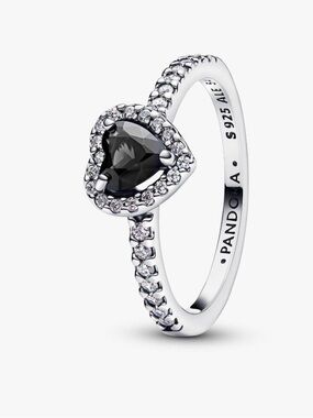 Pandora Sterling Silver Black Heart Ring in case size 7